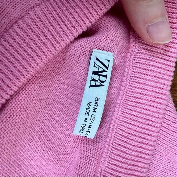Zara Crewneck Pink 100% Cotton Sweater Size M - Picture 3 of 4